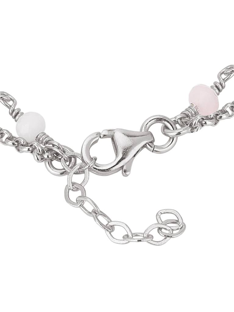 Carlton London Women Silver-Toned & White Brass Rhodium-Plated Charm Bracelet : FJB3811