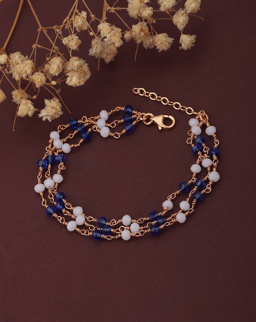 Women Rose Gold-Plated & Blue Brass Charm Bracelet : FJB3816