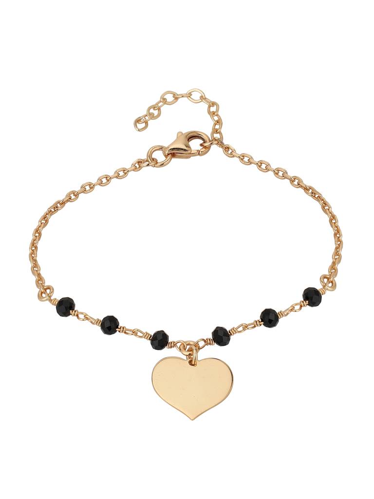 Carlton London Women Rose Gold-Plated & Black Brass Charm Bracelet : FJB3817