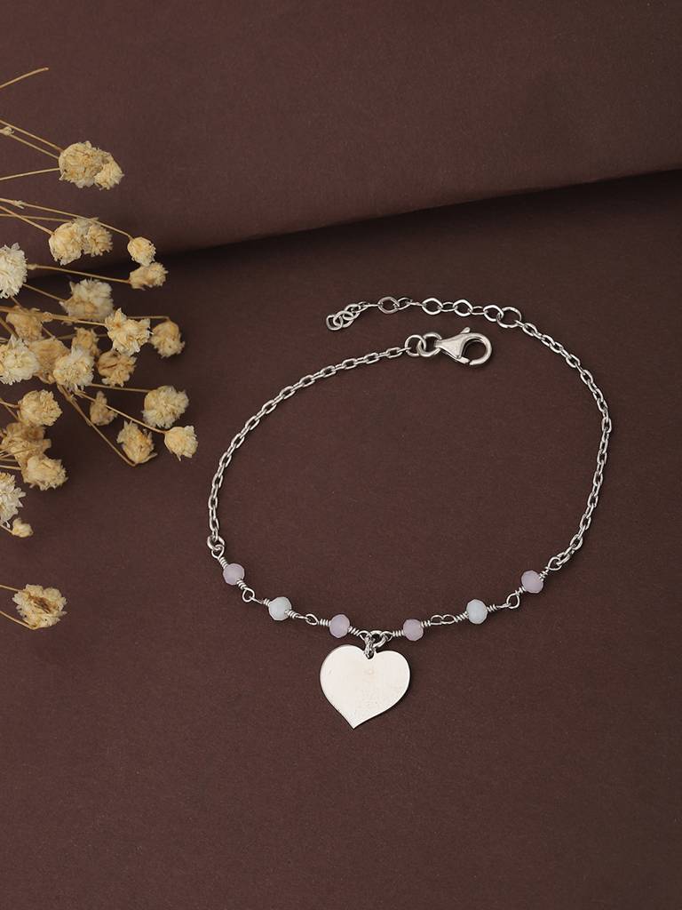 Carlton London Women Silver-Toned & Pink Brass Rhodium-Plated Charm Bracelet : FJB3821