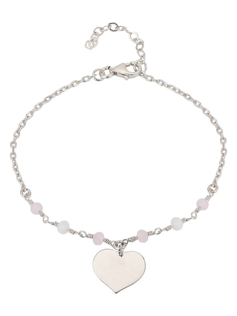 Carlton London Women Silver-Toned & Pink Brass Rhodium-Plated Charm Bracelet : FJB3821
