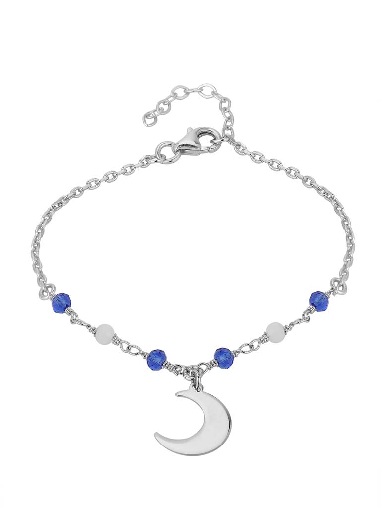 Carlton London Women Silver-Toned White & Blue Beaded Brass Rhodium-Plated Charm Bracelet : FJB3823