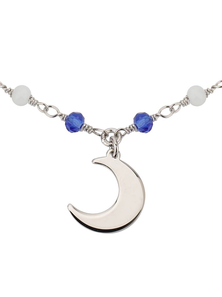 Carlton London Women Silver-Toned White & Blue Beaded Brass Rhodium-Plated Charm Bracelet : FJB3823