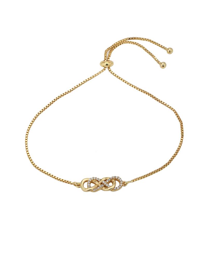 Women Brass Cubic Zirconia Gold-Plated Charm Bracelet : FJB3917