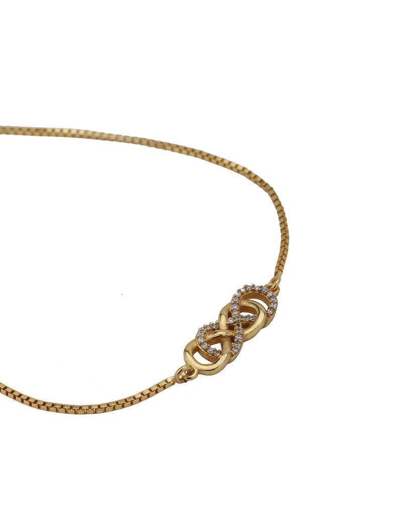 Women Brass Cubic Zirconia Gold-Plated Charm Bracelet : FJB3917