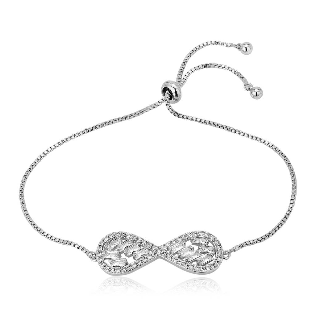 Carlton London Women Rhodium-Plated Brass Cubic Zirconia Premium Charm Bracelet. : FJB4182