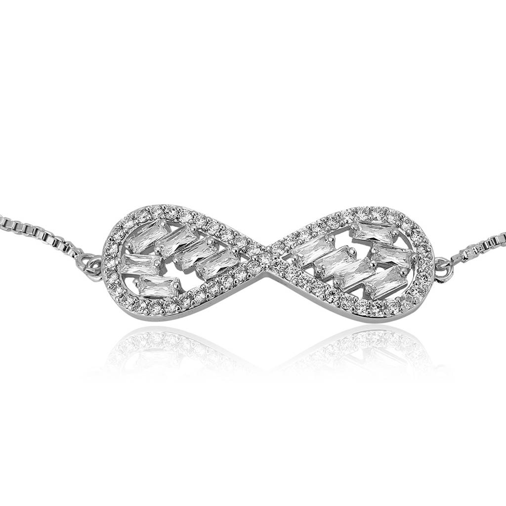 Carlton London Women Rhodium-Plated Brass Cubic Zirconia Premium Charm Bracelet. : FJB4182