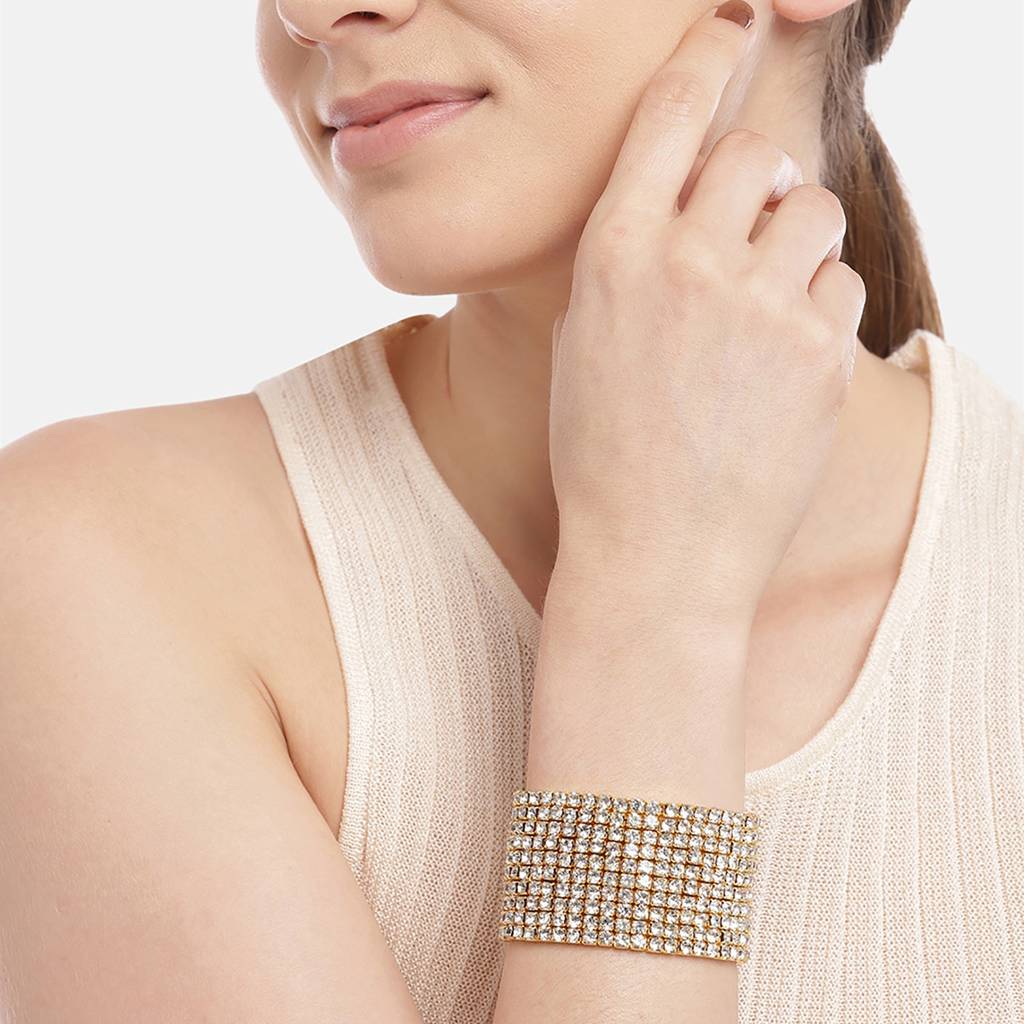 Carlton London Brass Cubic Zirconia Gold-Plated Bracelet : FJB4242
