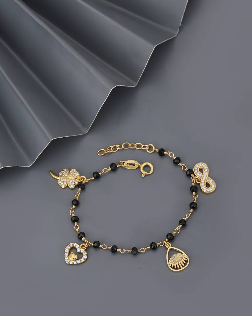 Women Cubic Zirconia Gold-Plated Mangalsutra Charm Bracelet Brass Gold  One Size