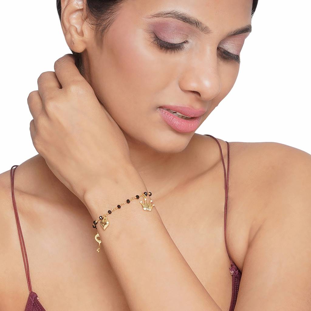 Carlton London Women Cubic Zirconia Gold-Plated Mangalsutra Charm Bracelet : FJB4280