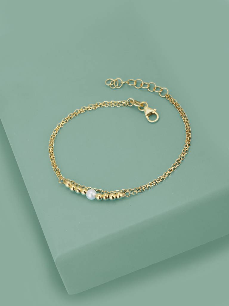 Carlton London 18Kt Gold Plated Double Layer Bracelet With Gold Beads & Pearl : FJB4311