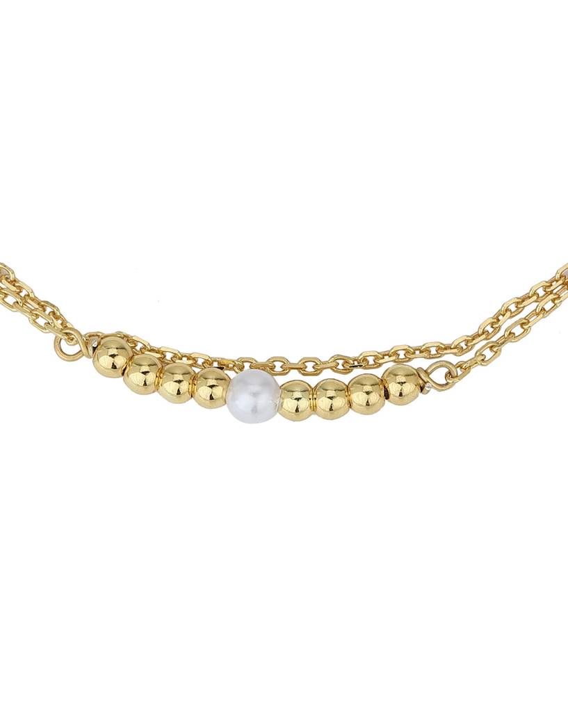 Carlton London 18Kt Gold Plated Double Layer Bracelet With Gold Beads & Pearl : FJB4311