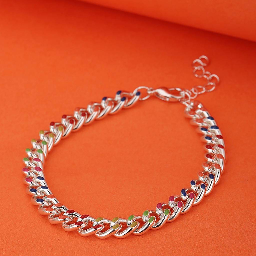 Carlton Londonwomen Brass Multi Color Enamelled Rhodium-Plated Link Bracelet : FJB4359