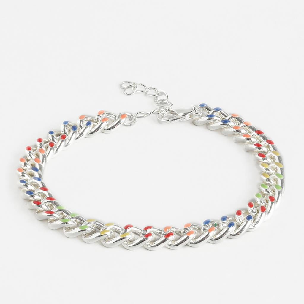 Carlton Londonwomen Brass Multi Color Enamelled Rhodium-Plated Link Bracelet : FJB4359