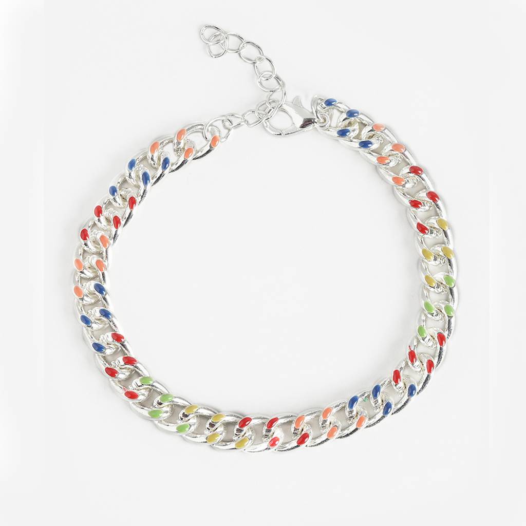 Carlton Londonwomen Brass Multi Color Enamelled Rhodium-Plated Link Bracelet : FJB4359