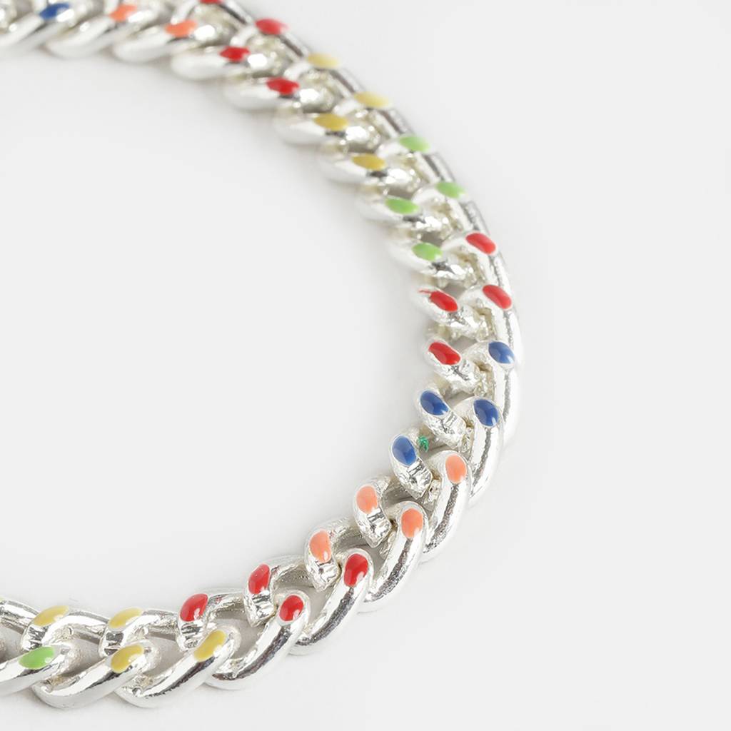 Carlton Londonwomen Brass Multi Color Enamelled Rhodium-Plated Link Bracelet : FJB4359