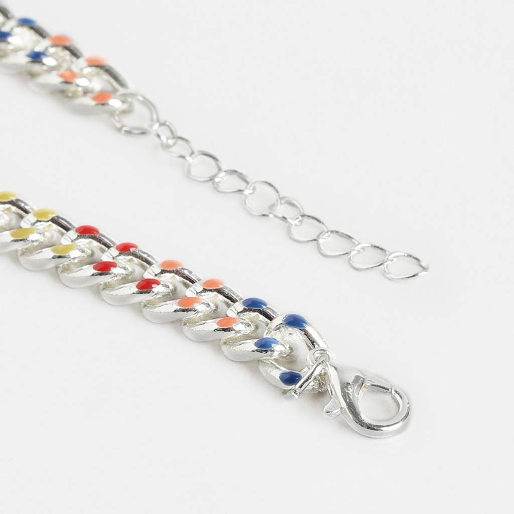 Carlton Londonwomen Brass Multi Color Enamelled Rhodium-Plated Link Bracelet : FJB4359