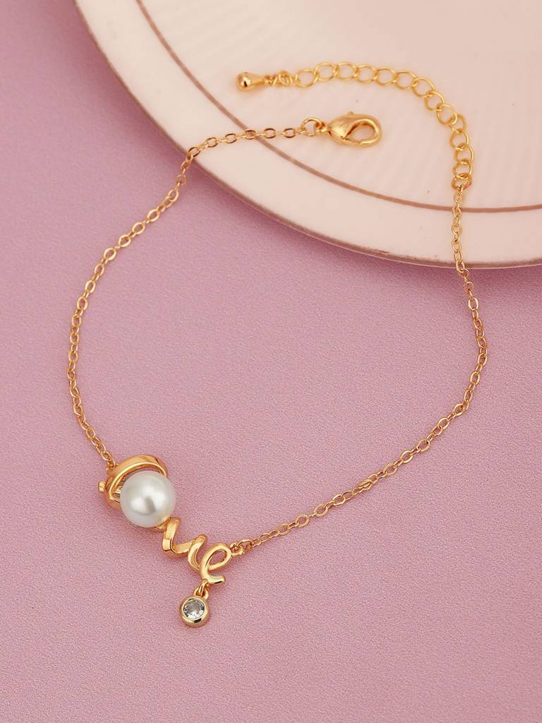 Carlton London Women Gold-Plated Pearls Adjustable Charm Bracelet : FJB4366