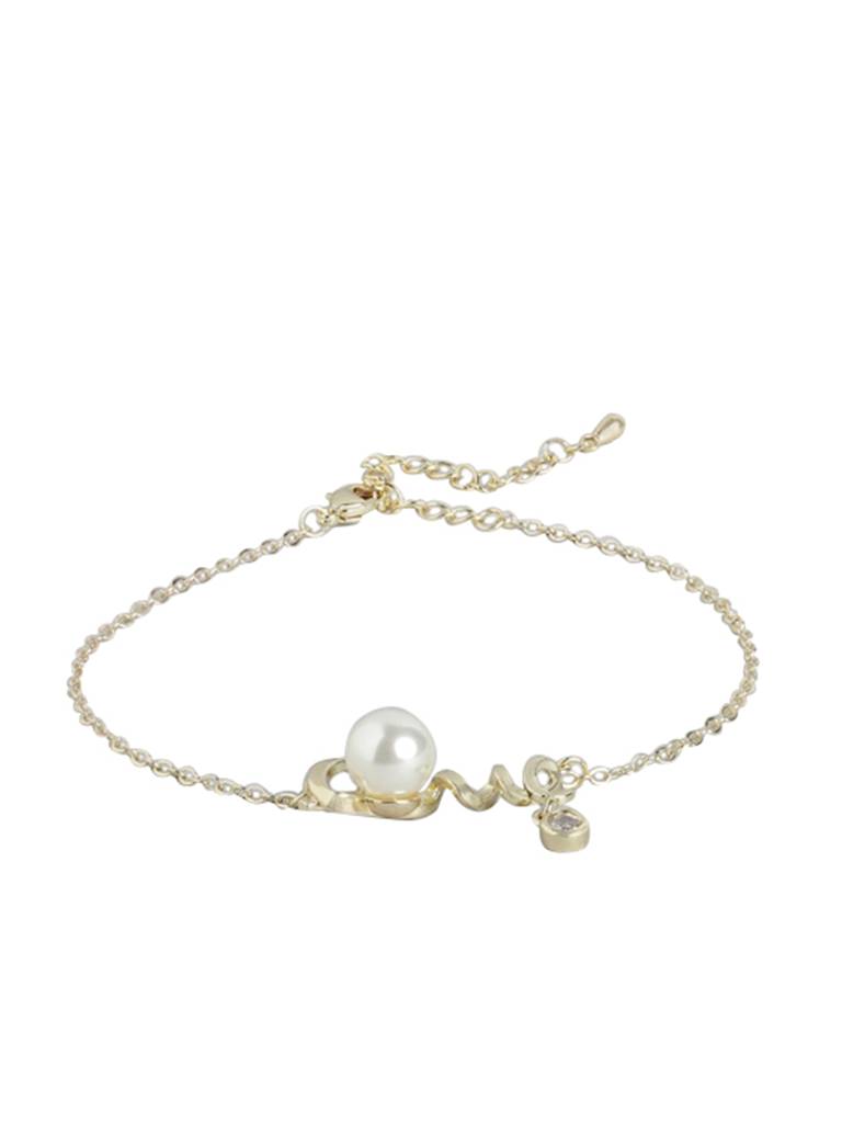 Carlton London Women Gold-Plated Pearls Adjustable Charm Bracelet : FJB4366