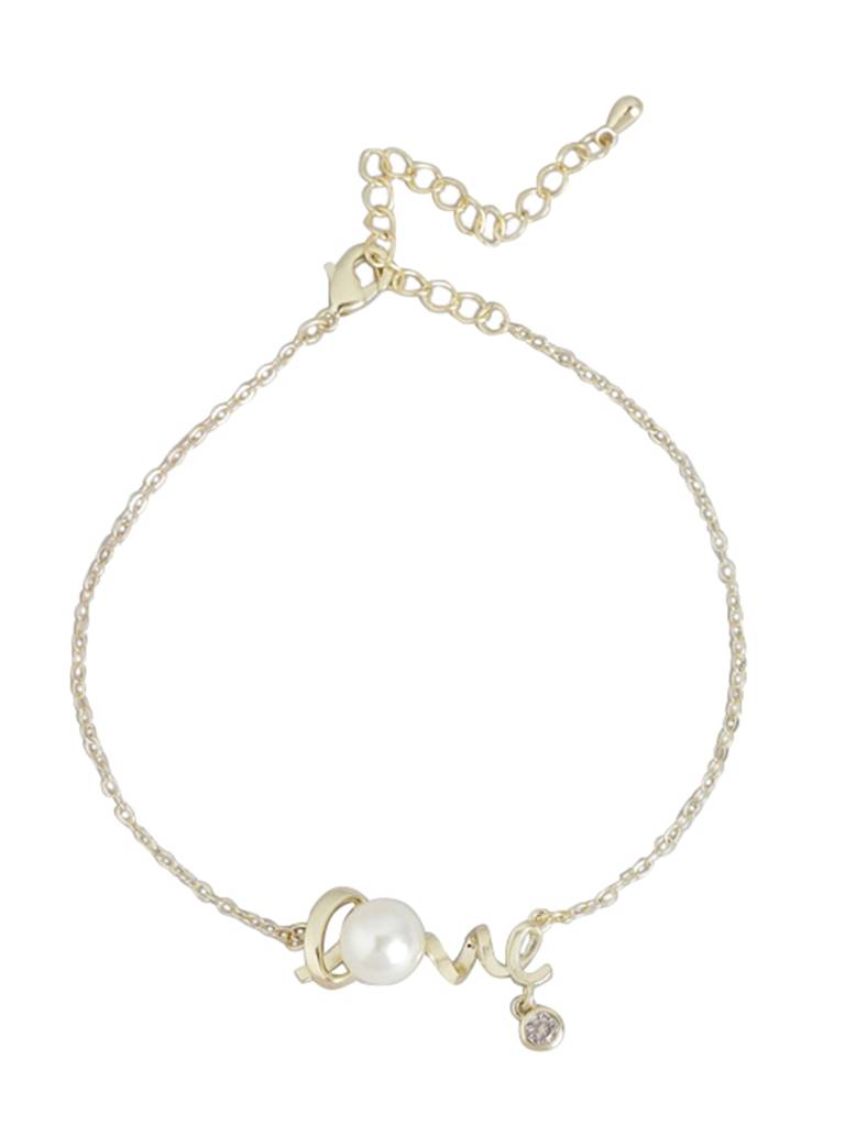 Carlton London Women Gold-Plated Pearls Adjustable Charm Bracelet : FJB4366