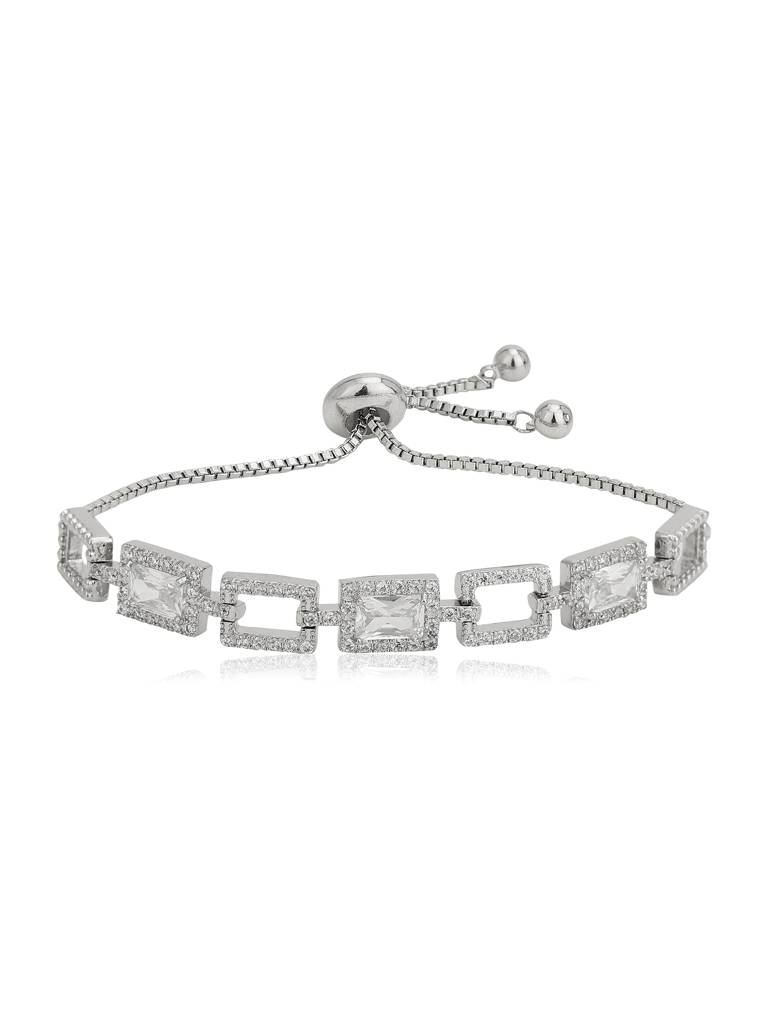 Carlton London Women Brass Cubic Zirconia Studded Rhodium-Plated Bracelet : FJB4368