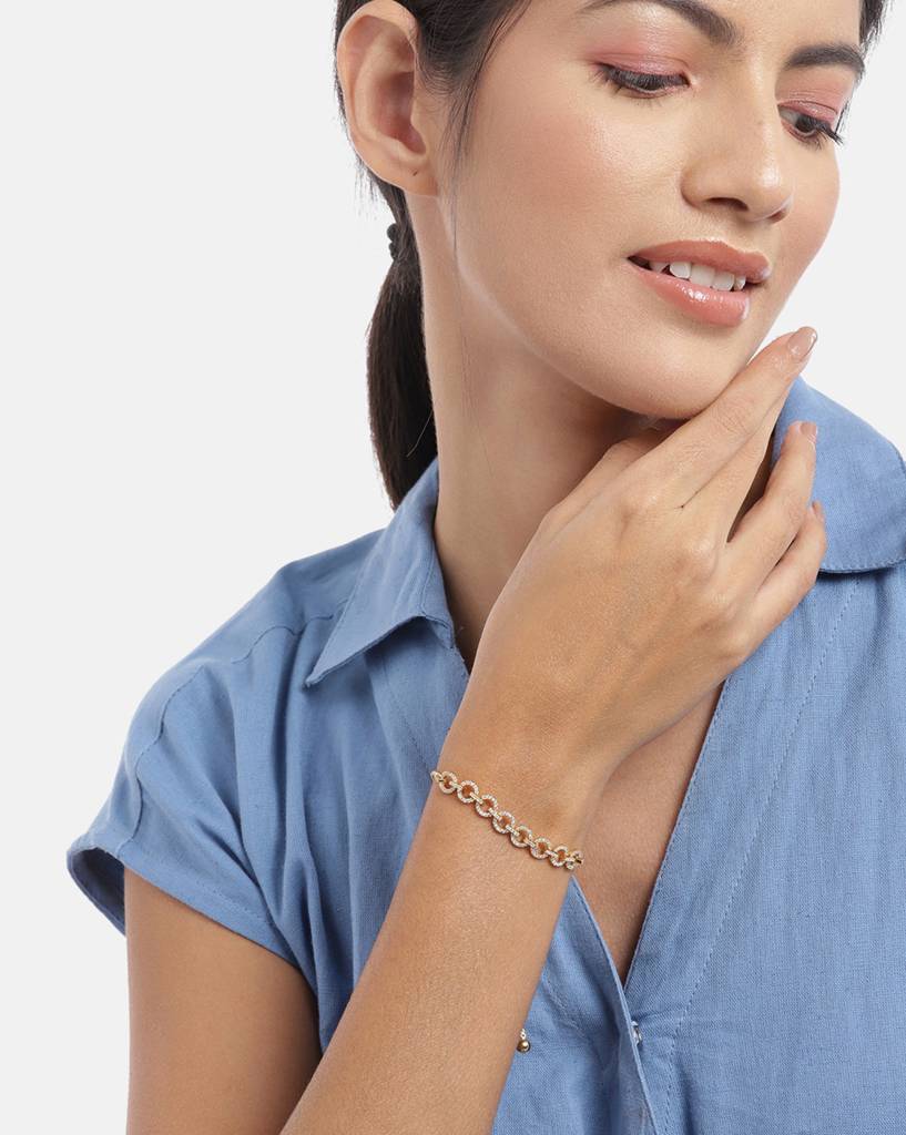 Women Premium Gold-Plated Cz-Studded Adjustable Bracelet : FJB4369