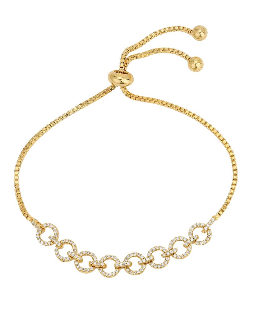 Women Premium Gold-Plated Cz-Studded Adjustable Bracelet : FJB4369