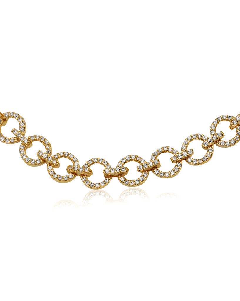 Women Premium Gold-Plated Cz-Studded Adjustable Bracelet : FJB4369