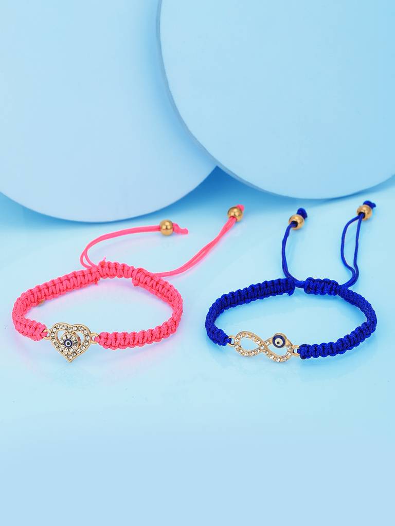Carlton London Women Set Of 2 Cz-Studded Enamelled Gold-Plated Charm Bracelets. : FJB4742