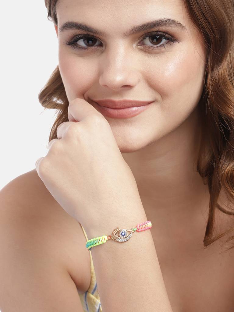 Carlton London Women Set Of 2 Cz-Studded Enamelled Gold-Plated Charm Bracelet : FJB4780