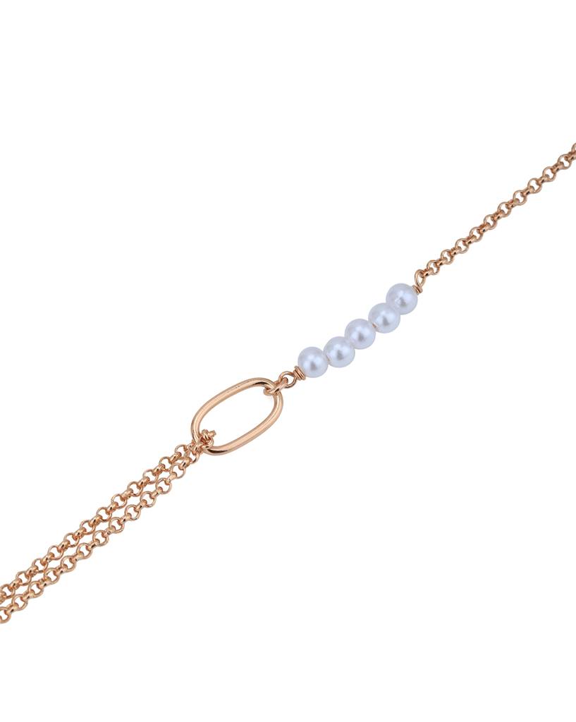 Women 18Kt Rose Gold Plated Pearl Double Chain Charm Bracelet : FJB4943