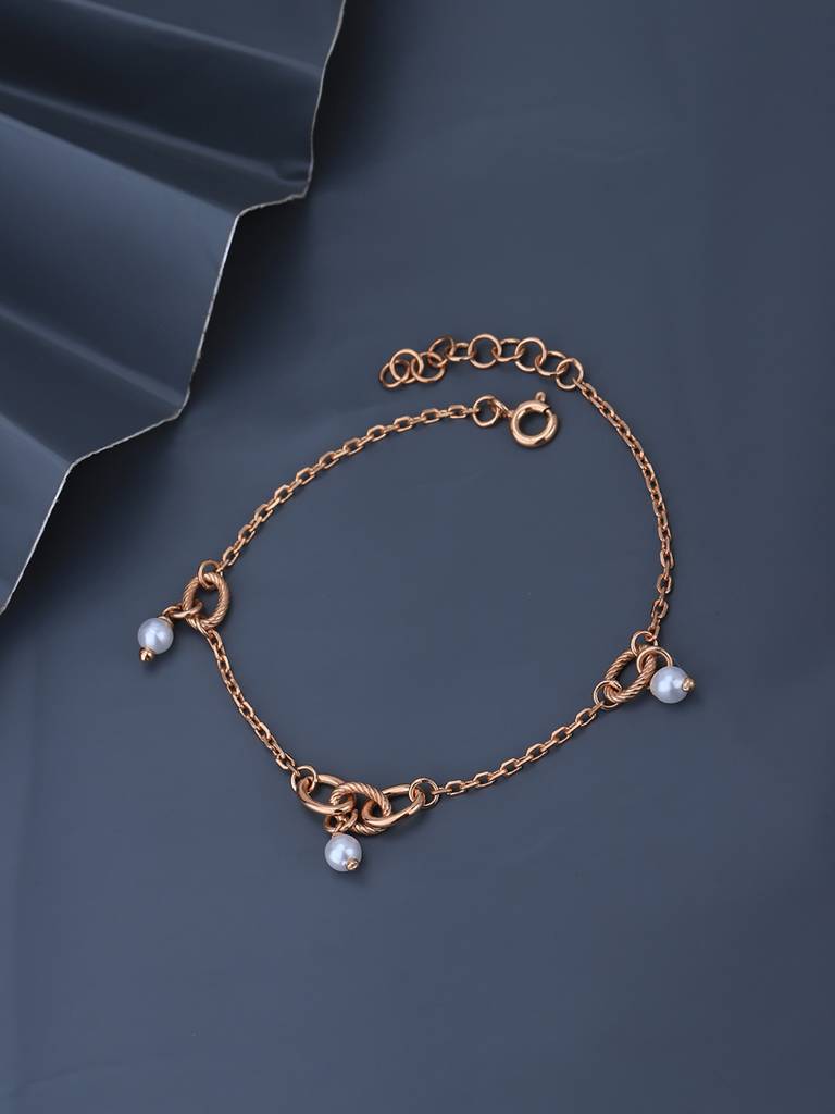 Carlton London 18Kt Rose Gold Plated With Pearl Beaded Charm Bracelet : FJB4956