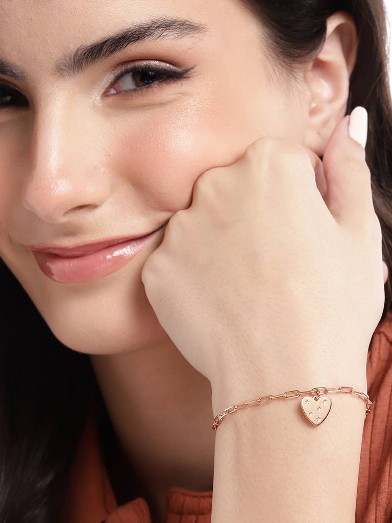 Carlton London 18Kt Rose Gold Plated Heart Charm Bracelet : FJB4958