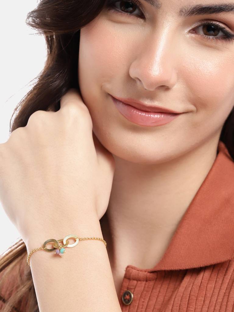 Carlton London 18Kt Gold Plated With Glass Beaded Charm Bracelet : FJB4959