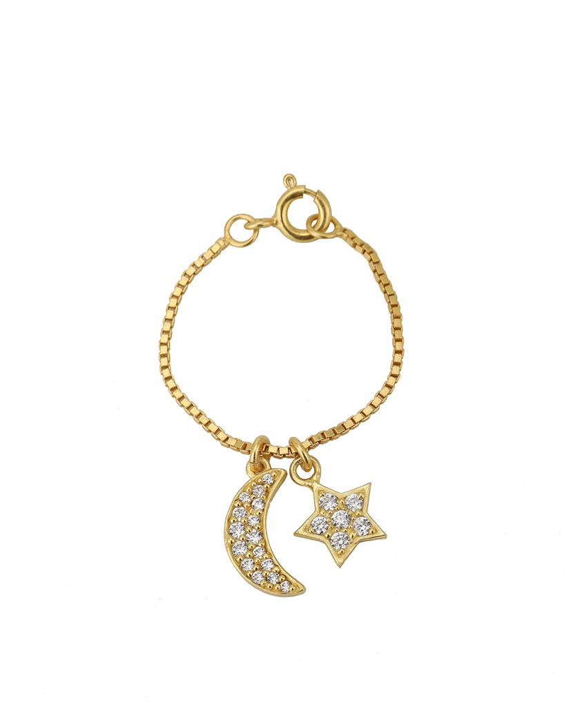 Gold-Toned Crystal Studded Star & Moon Shaped Watch Charm : FJCH3306