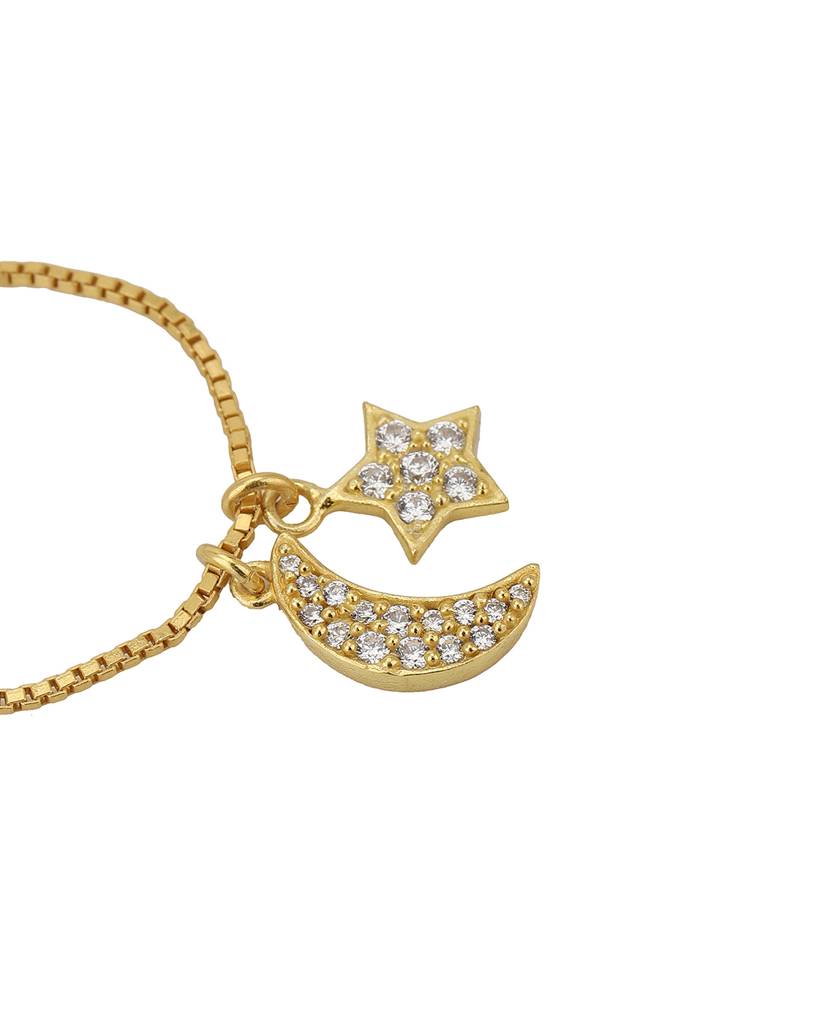 Gold-Toned Crystal Studded Star & Moon Shaped Watch Charm : FJCH3306