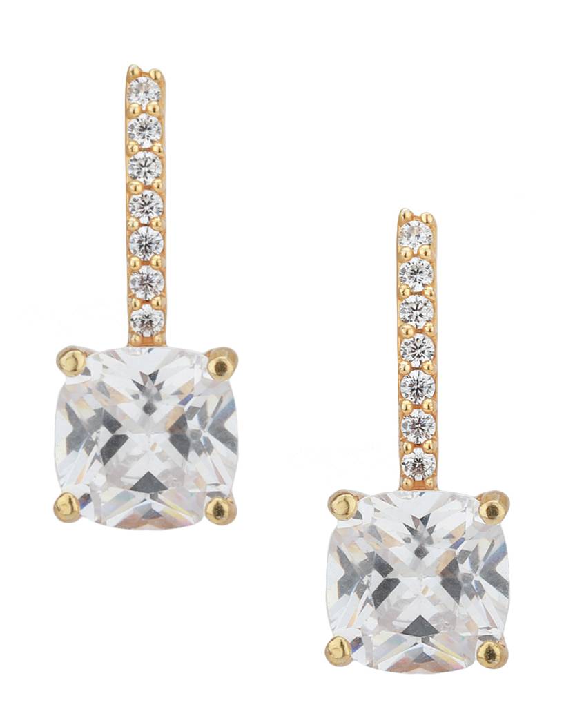 Gold-Plated & Silver-Toned Cz-Studded Square Drop Earrings : FJE1470