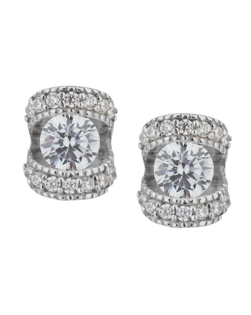 Silver-Toned Rhodium-Plated Cz-Studded Contemporary Studs : FJE1520