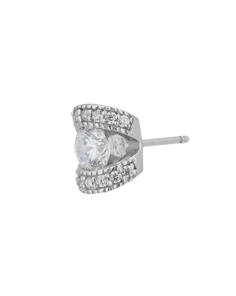 Silver-Toned Rhodium-Plated Cz-Studded Contemporary Studs : FJE1520