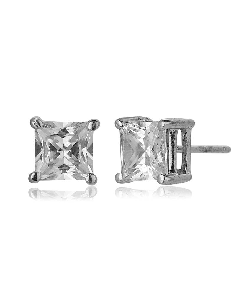 Set Of 2 Silver-Toned Rhodium-Plated Cz-Studded Geometric Studs : FJE1536