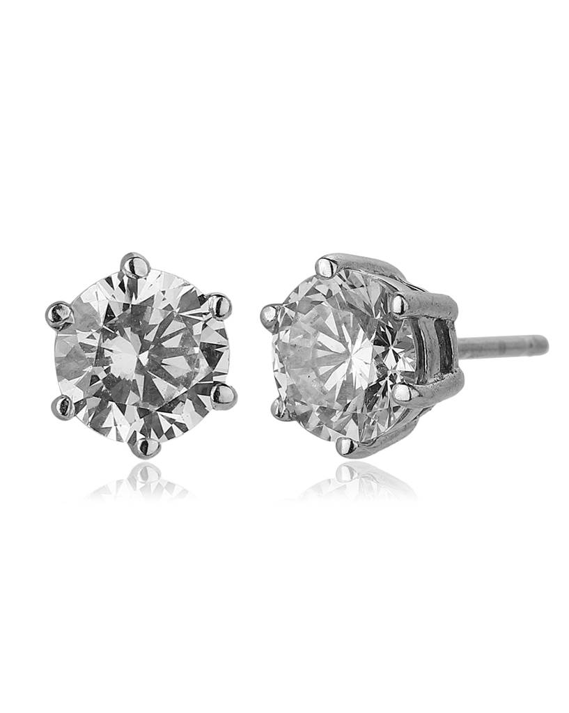 Set Of 2 Silver-Toned Rhodium-Plated Cz-Studded Geometric Studs : FJE1536