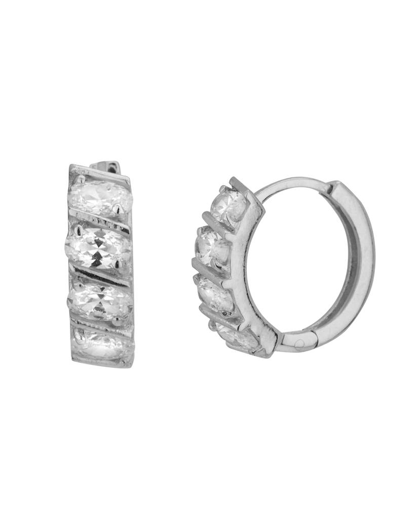 Silver-Toned Rhodium-Plated Cz Studded Circular Hoop Earrings : FJE1625
