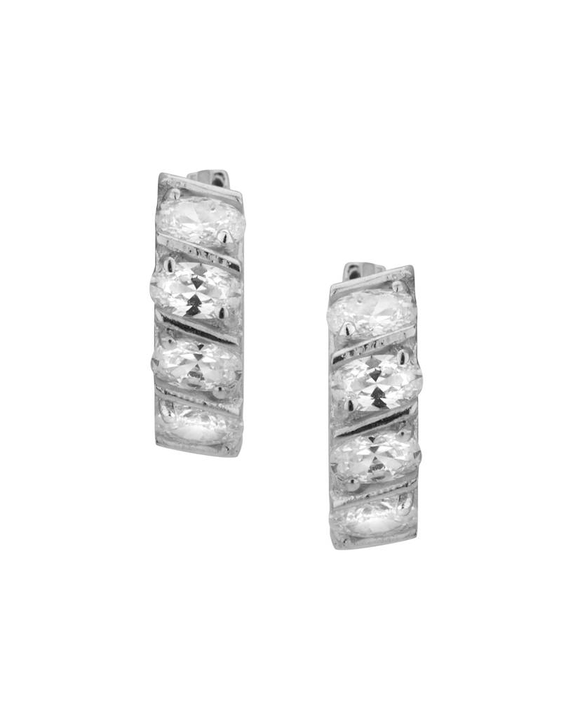Silver-Toned Rhodium-Plated Cz Studded Circular Hoop Earrings : FJE1625