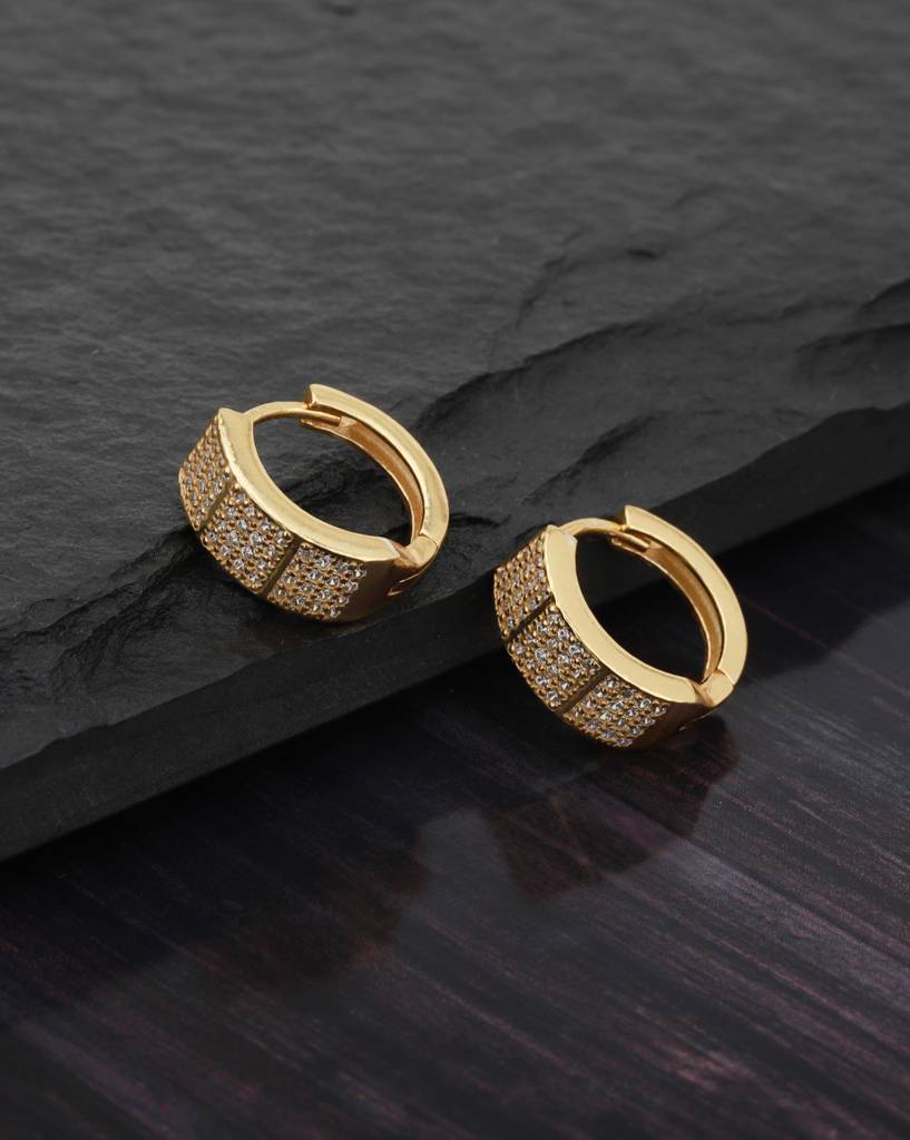 Gold-Plated Cz Studded Circular Hoop Earrings : FJE1682