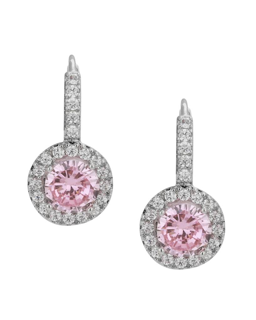 Silver-Toned & Pink Rhodium-Plated Cz Studded Circular Hoop Earrings : FJE1757