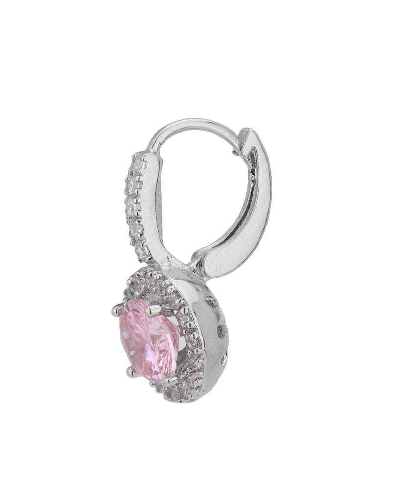 Silver-Toned & Pink Rhodium-Plated Cz Studded Circular Hoop Earrings : FJE1757