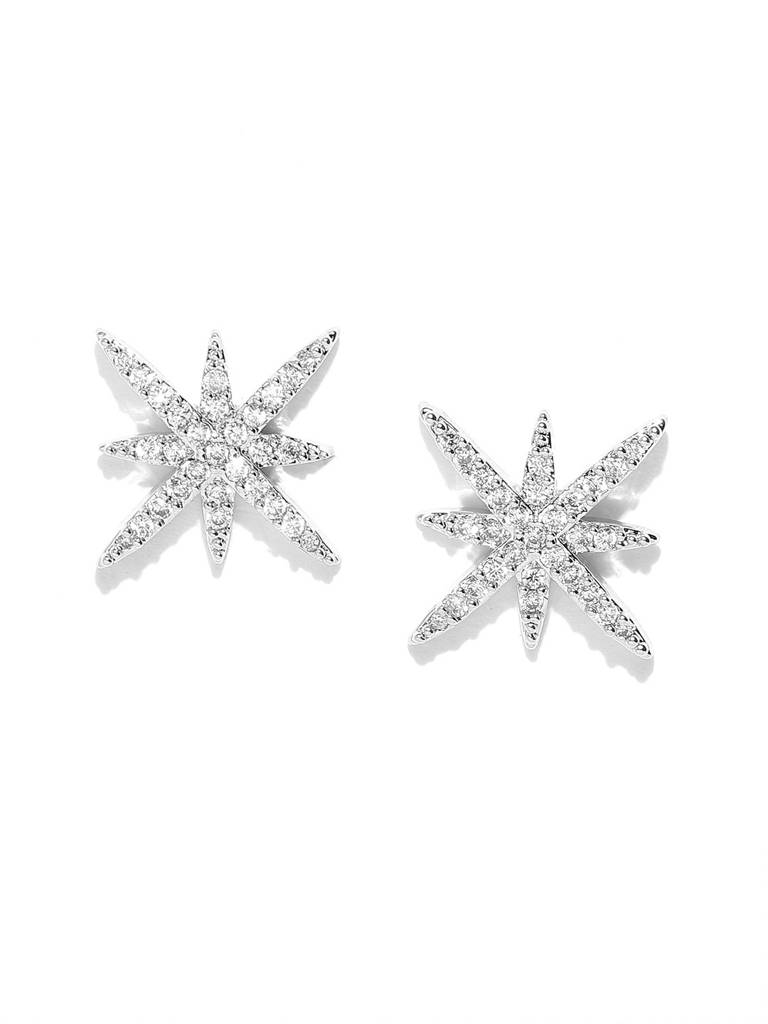 Silver-Toned Rhodium-Plated Cz Stone-Studded Spiked Studs : FJE1801