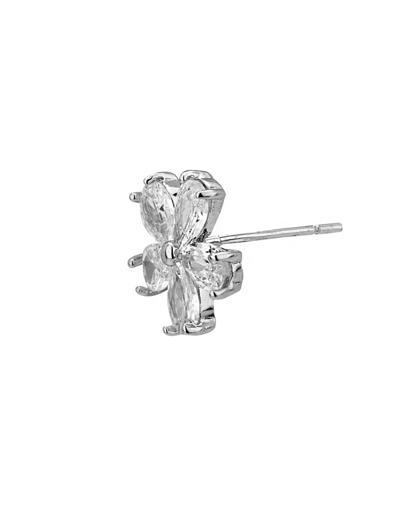Silver-Toned Rhodium-Plated Cz Studded Floral Studs : FJE1816