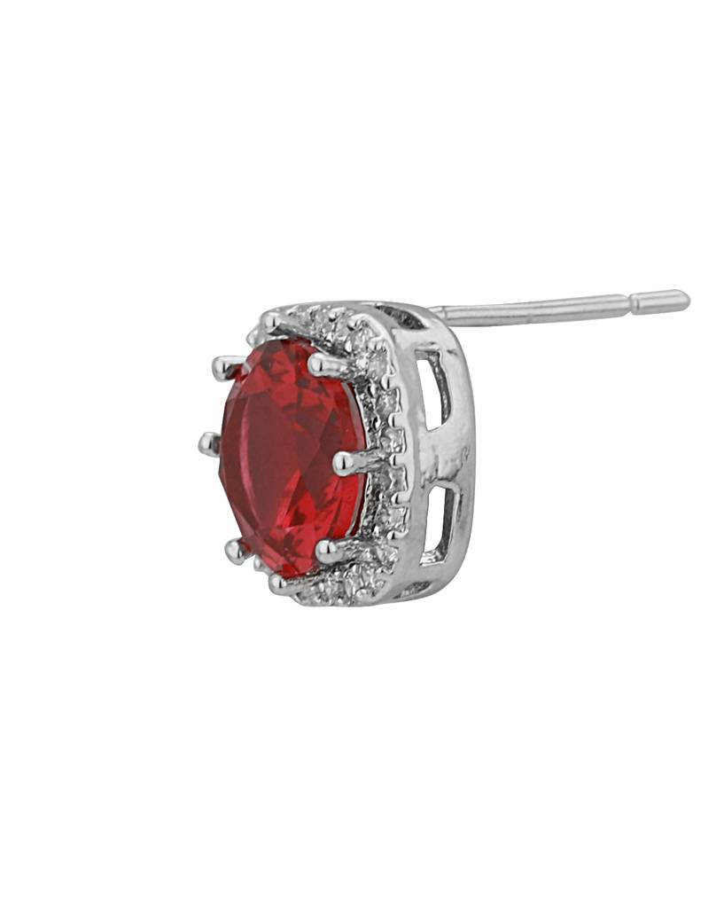 Silver-Toned & Red Rhodium-Plated Cz Studded Square Studs : FJE1818