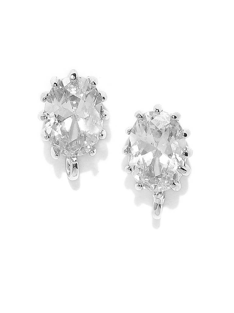 Silver-Toned Rhodium-Plated Oval Cz Studs : FJE1820
